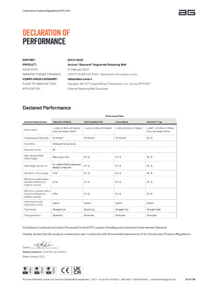 Anchor Diamond Walling - Declaration of Performance