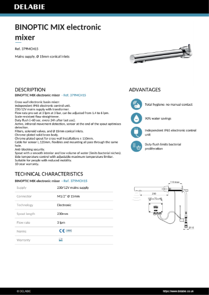 BINOPTIC MIX electronic mixer - Chrome Product Data Sheet