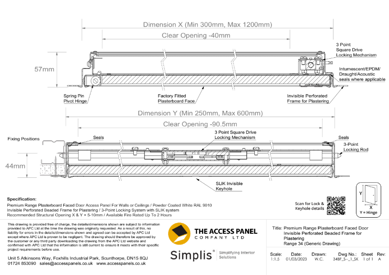 Premium Range Plasterboard Faced Access Panel Technical Drawing | The ...