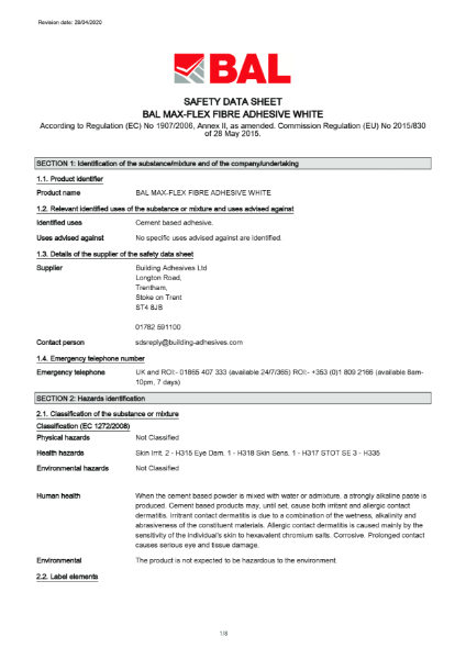 BAL Max Flex Fibre White Technical Datasheet