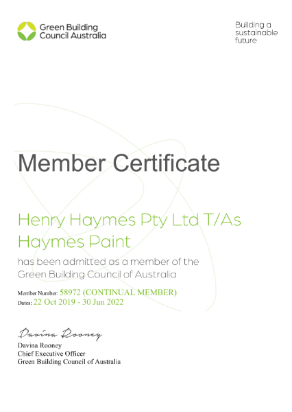 Green Building Council of Australia Member Certificate