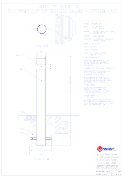 Enviropol® Flat Top Recycled Bollard - Extended Base.