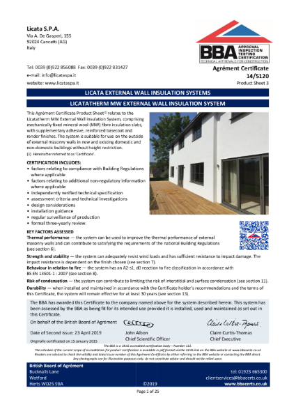 BBA - Licata Masonry Mineral Wool EWI System Silicone Render