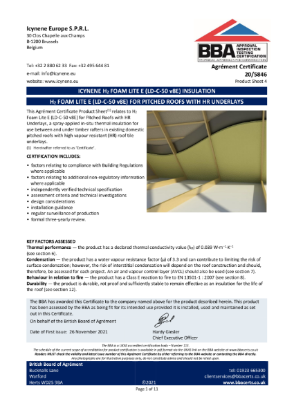 H2Foam Lite E HR Membrane - BBA Certificate