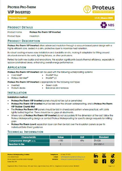 Product Data Sheet - Proteus Pro-Therm VIP Inverted
