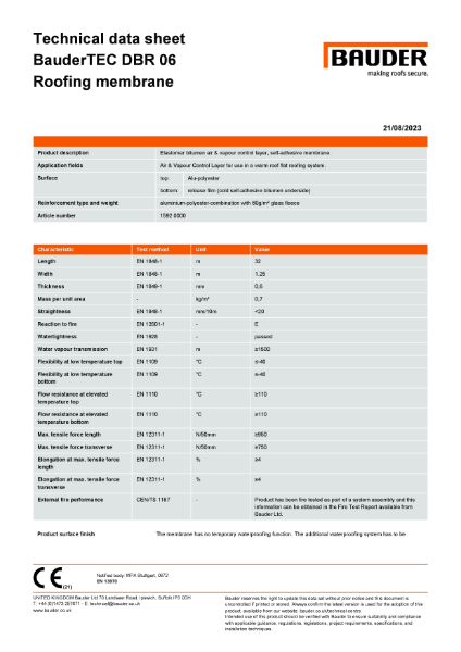 BauderTEC DBR 06 Air and Vapour Control Layer - Technical Data Sheet