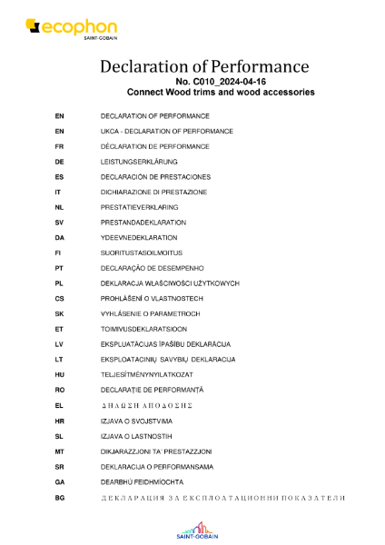 Connect Wood trim Declaration of Performance Certificate