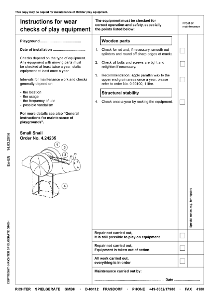 Timberplay Animals - Small Snail - Maintenance Instructions