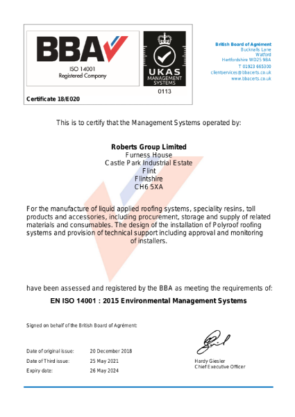 Polyroof ISO 14001 Certificate