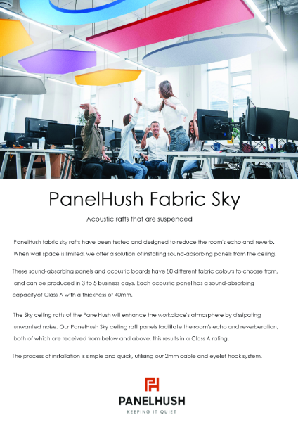 Brochure PanelHush Fabric Ceiling Raft Sky