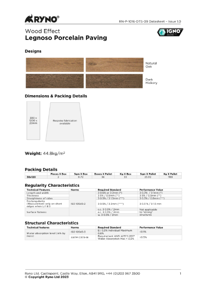 Legnoso Porcelain Tiles Data Sheet