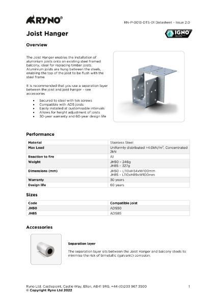 Joist Hanger - Datasheet