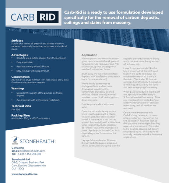 Carb-Rid Insert Sheet