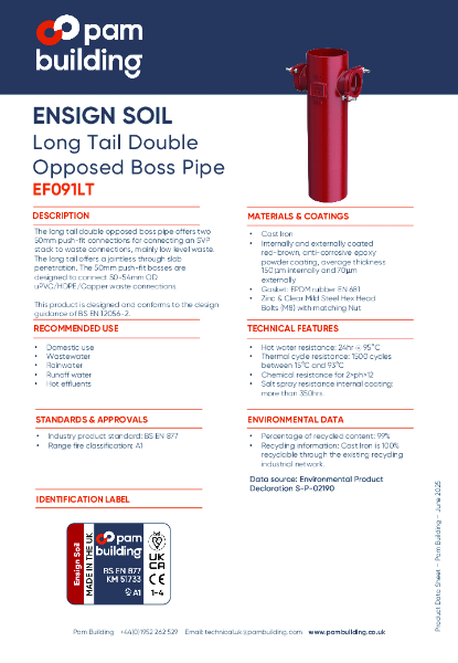 EF091LT - Long Tail Double Opp Boss Pipe
