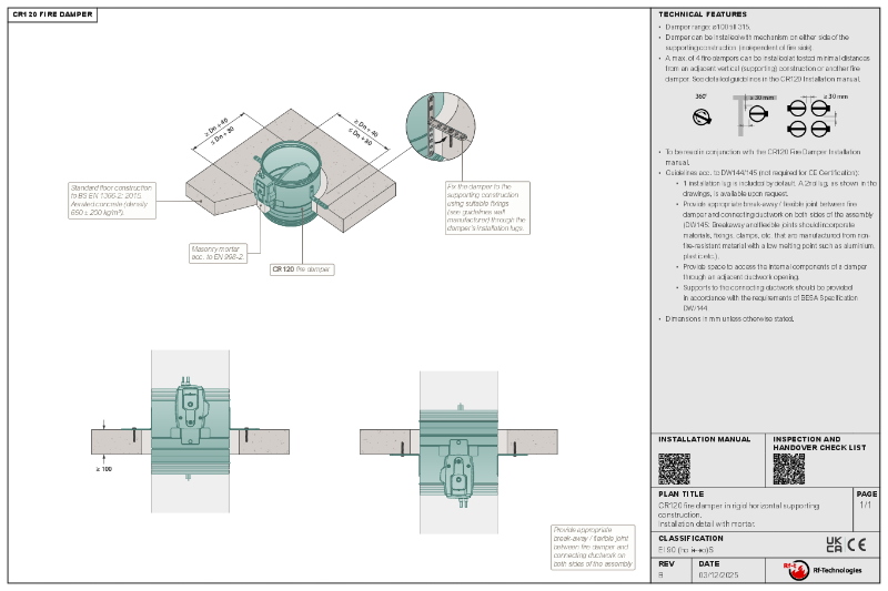 CR120 DW145 compliant installation guide - floor-ceiling