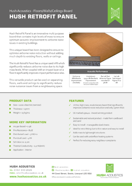 Hush Retrofit Panel Technical Datasheet