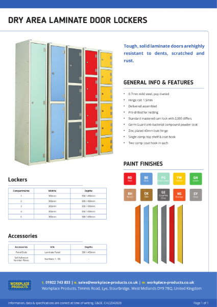 Laminate Door Lockers Data Sheet - Workplace Products
