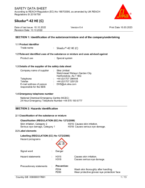 Sikadur 42HE (C) Safety datasheet