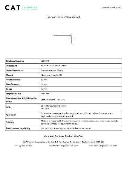 AN20/5.5 Satin Aluminium Technical Datasheet