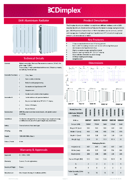 Dimplex DAR Spec Sheet - Issue D