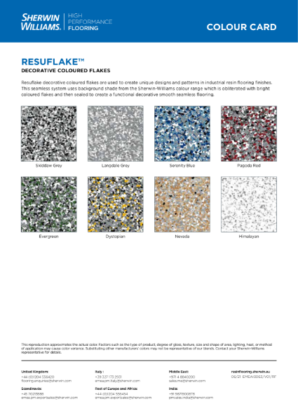 Colour chart - Resuflake floor systems