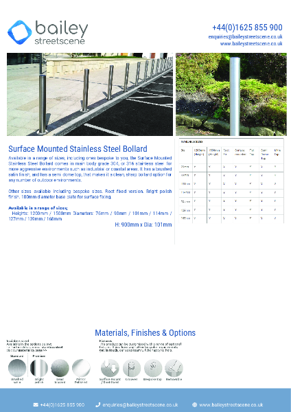 Surface Mounted Stainless Steel Bollard