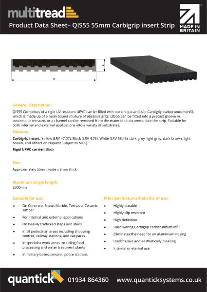 QIS55 - 55mm Carborundum Insert Strip Product Data Sheet
