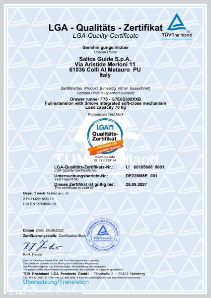 F70 Drawer LGA Certification 
