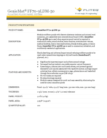 PLITEQ - GENIEMAT FF70-9LDM-50 - Technical Data Sheet