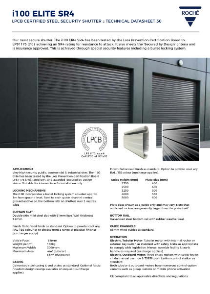 i100 Elite SR4 LPCB Shutter Datasheet