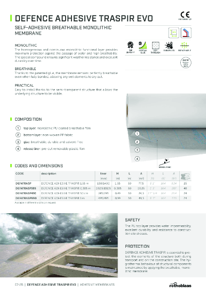 Defence Adhesive Traspir Evo - Technical Data Sheet