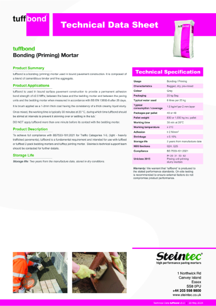 Technical Data Sheet - tuffbond, bonding and priming mortar