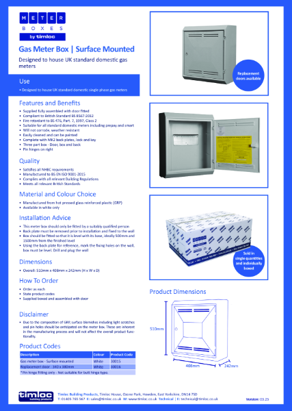 Gas Meter Box | Surface Mounted Datasheet