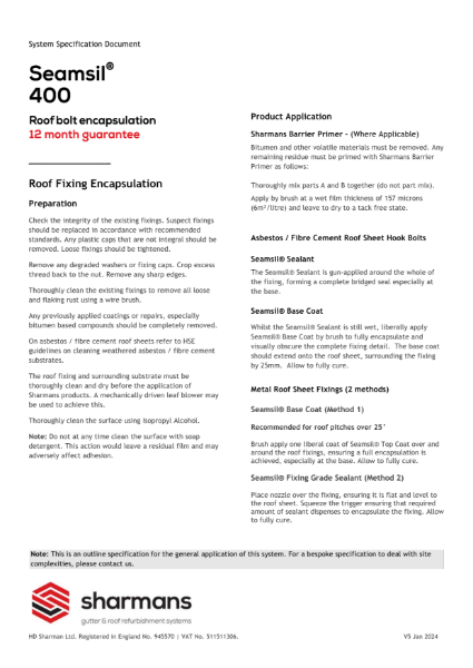 Seamsil 400 (bolt encapsulation) specification