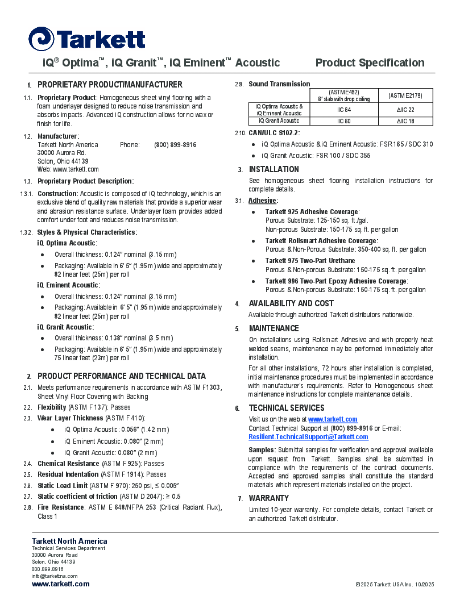 iQ Optima Acoustic - Technical Data Sheet