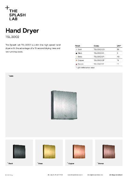 Wall Mounted Slimline Hand Dryer Datasheet