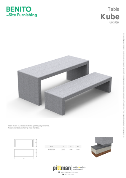 Benito Kube Concrete Table Data Sheet