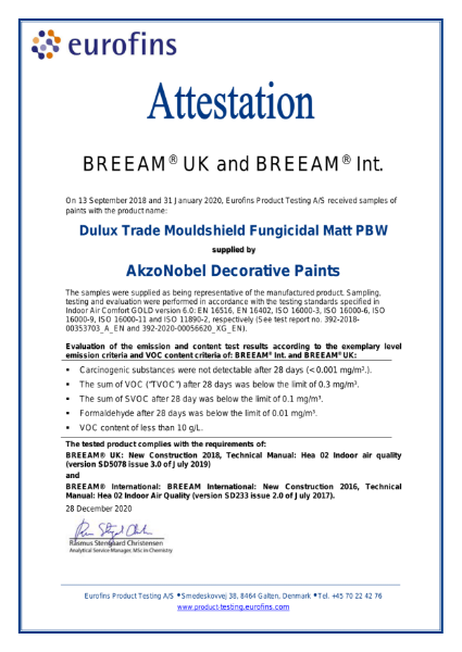 Dulux Trade Mouldshield Matt BREEAM Attestation