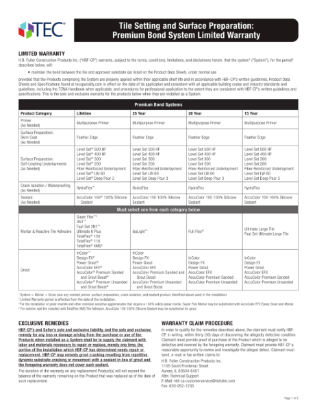 TS-SP Premium Bond System Limited Warranty