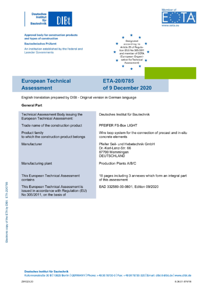 European Technical Approval For Pfeifer FS Box Light