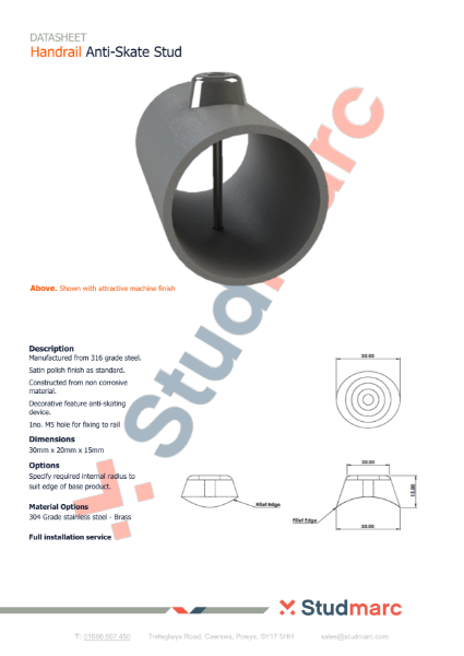 Anti-Skate Handrail Stud - Datasheet