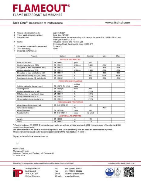 Safe One® - Declaration of Performance R4-9