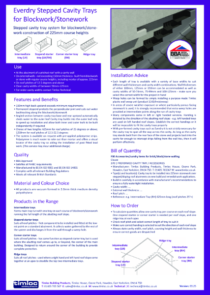 Everdry Adjustable Cavity Trays - Blockwork Datasheet