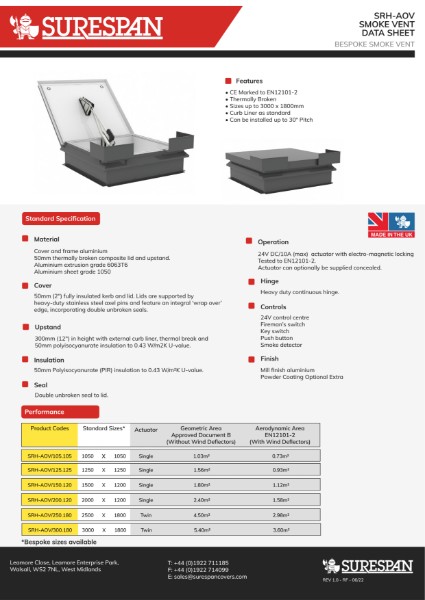 Surespan SRHE-AOV Smoke Vent PDF Datasheet