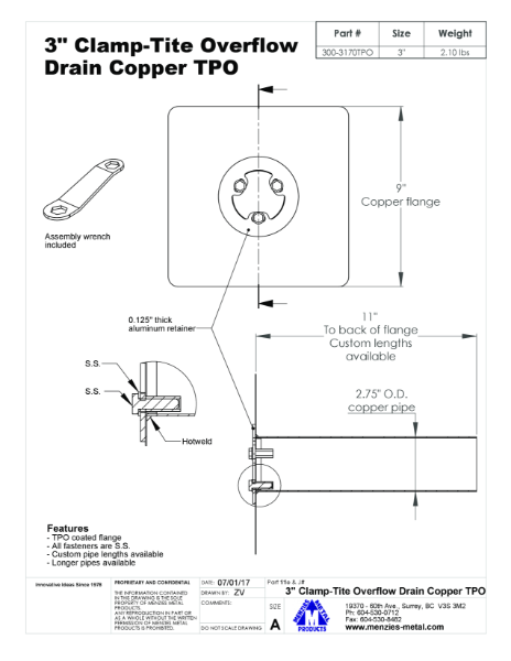 TECHNICAL DRAWING - CLAMP-TITE OVERFLOW SCUPPER DRAIN - TPO