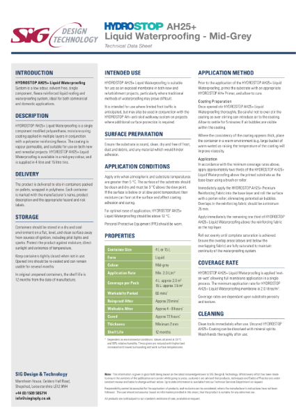 Hydrostop AH25+ Liquid Waterproofing Datasheet
