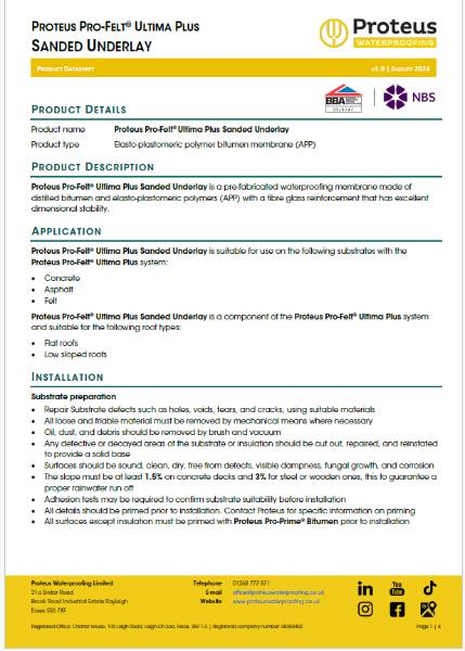 Product Data Sheet - Proteus Pro-Felt® Ultima Plus Sanded Underlay
