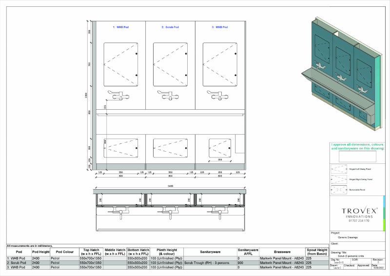 Hygipod 3-person scrub full height – Example Drawing