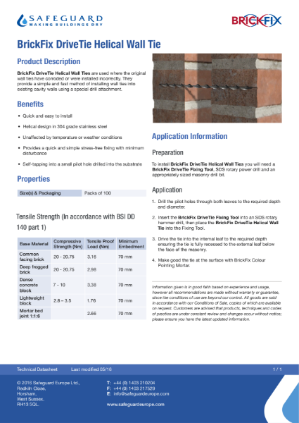 Brickfix Helical Wall Tie Datasheet