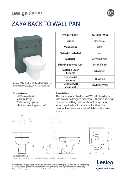 Zara Back-to-Wall WC Pan